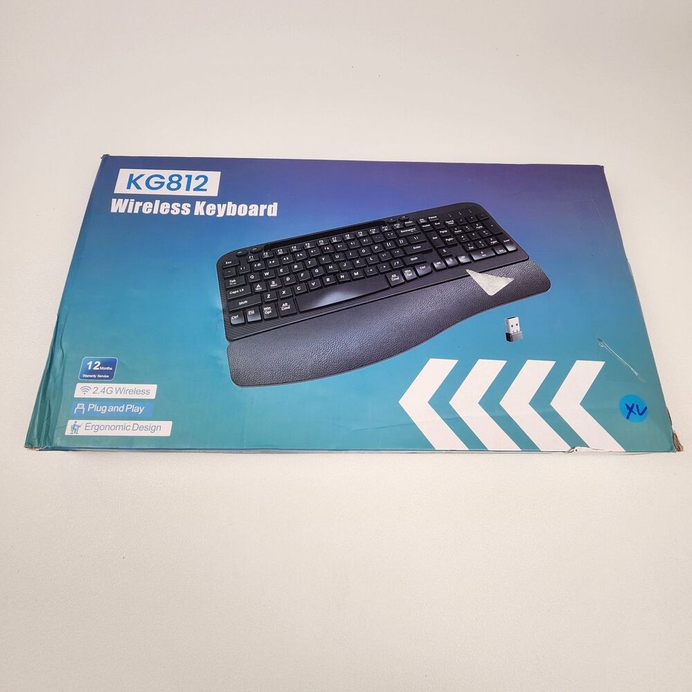 EAYBLLY Ergonomic Wireless Keyboard Wrist Rest USB-C Adapter Black Open Box